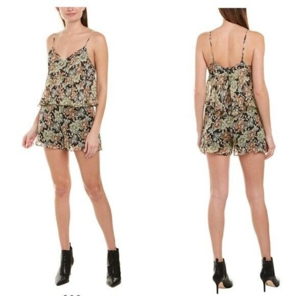 The Kooples "The Wanted Romper" Shimmering Floral Silk Print, Size S Nwt
